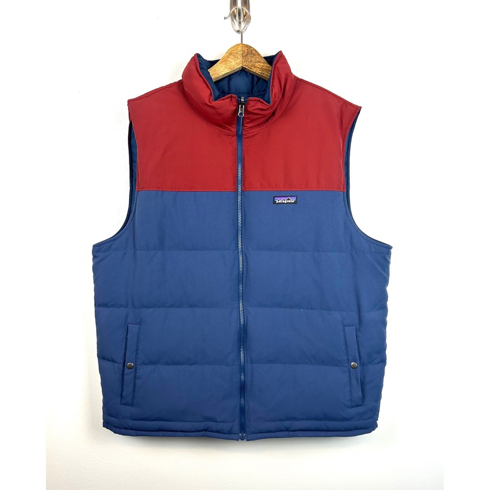 Patagonia‎ Mens Reversible Bivy Down Vest XXL? Red Navy Blue Outdoors Puffer Zip